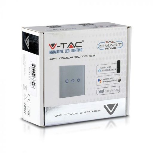 V-TAC SMART WIFI-s Érintős kapcsoló 2 gombos fekete - 8424