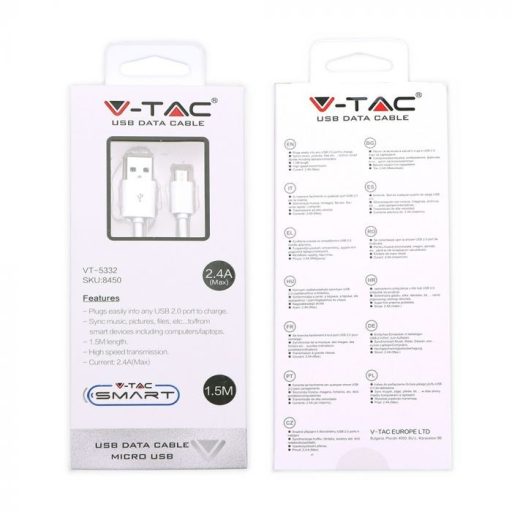 V-TAC Micro USB kábel 1,5m fehér - 8450