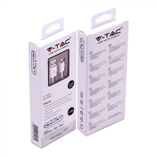 V-TAC iPhone lighting kábel MFI tanúsítvánnyal fehér - 8453