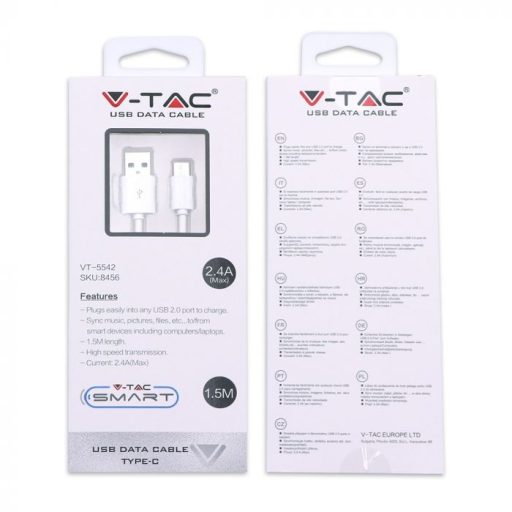 V-TAC USB "C" kábel 1,5m fehér - 8456