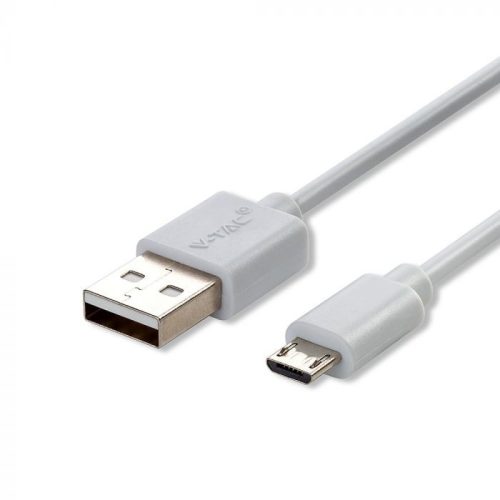 V-TAC 1M Micro USB kábel fehér - gyöngy széria - 8480