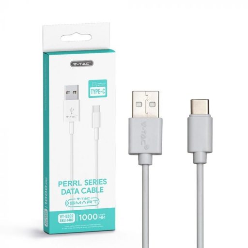 V-TAC 1M C Típusú USB kábel fehér - gyöngy széria - 8482