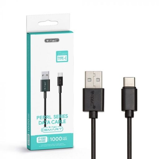 V-TAC 1M C Típusú USB kábel fekete - gyöngy széria - 8483