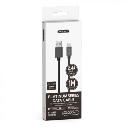 V-TAC 1M Micro USB kábel fekete - platinum széria - 8488