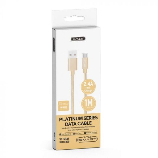 V-TAC 1M Micro USB kábel arany - platinum széria - 8490