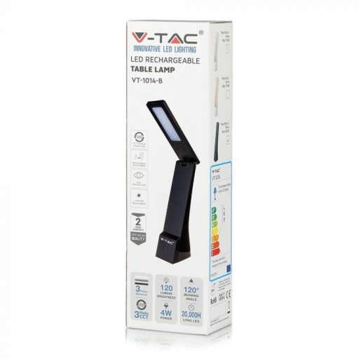 V-TAC 4W LED Tölthető Asztali lámpa Fekete színű - 8500