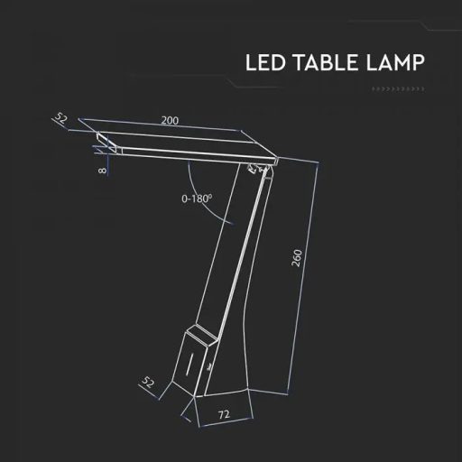 V-TAC 4W LED Tölthető Asztali lámpa Fekete színű - 8500