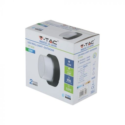 V-TAC LED 12W Fali világítás kerek forma - fekete - 4000K - IP65 - 8542