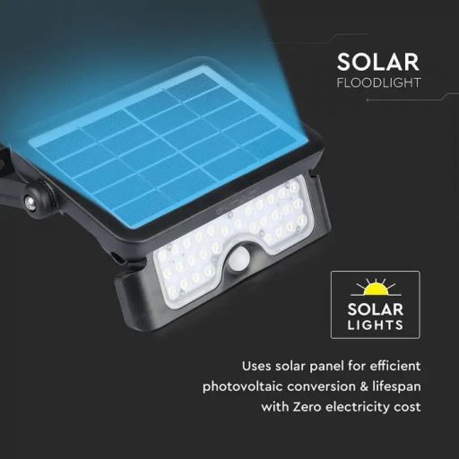 V-TAC 5W Mozgásérzékelős LED napelemes (SOLAR) reflektor 90° 4000K fekete házas  - 8547