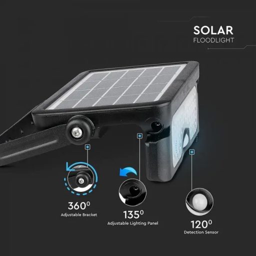 V-TAC 5W Mozgásérzékelős LED napelemes (SOLAR) reflektor 90° 4000K fekete házas  - 8547