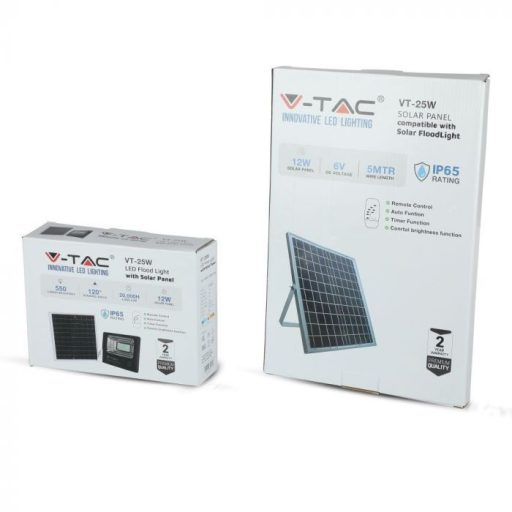 V-TAC 12W LED napelemes (SOLAR) reflektor távirányítóval 120° 4000K fekete házas  - 8573
