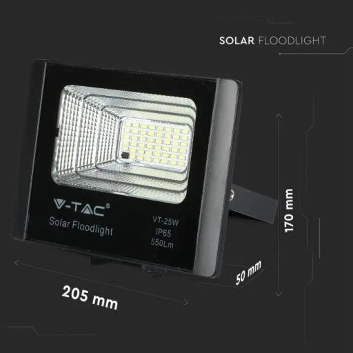 V-TAC 12W LED napelemes (SOLAR) reflektor távirányítóval 120° 4000K fekete házas  - 8573