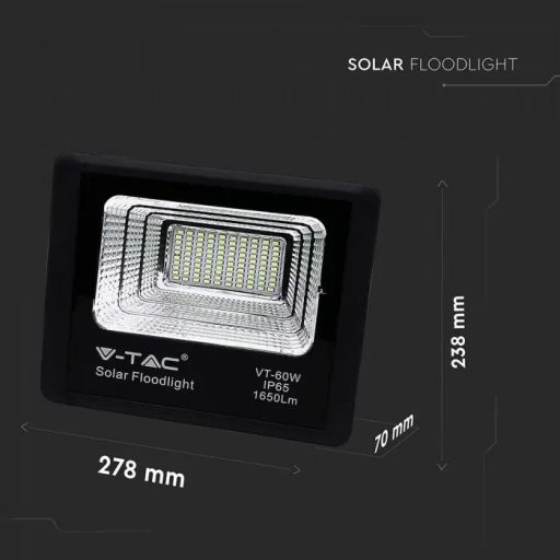 V-TAC 20W LED napelemes (SOLAR) reflektor távirányítóval 120° 4000K fekete házas  - 8575