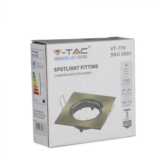 V-TAC Led GU10 Spot Keret négyzet állítható beépíthető - arany - 8581