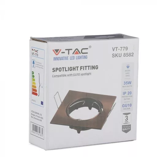 V-TAC Led GU10 Spot Keret négyzet állítható beépíthető - bronz - 8582