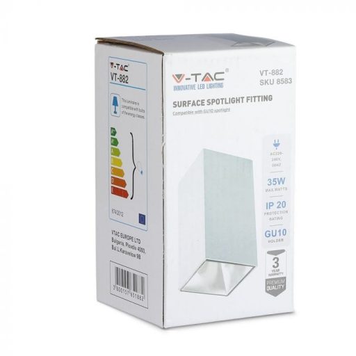 V-TAC Led GU10 Spot Falon kívüli keret téglalap forma - fehér - 8583