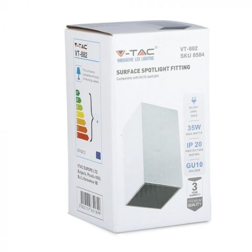 V-TAC Led GU10 Spot Falon kívüli keret téglalap forma - fehér,fekete - 8584