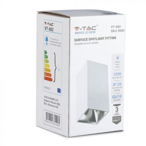 V-TAC Led GU10 Spot Falon kívüli keret téglalap forma - fehér,króm - 8585