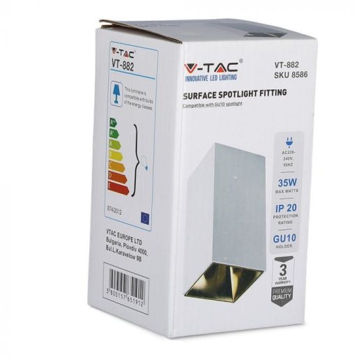 V-TAC Led GU10 Spot Falon kívüli keret téglalap forma - fehér,arany - 8586