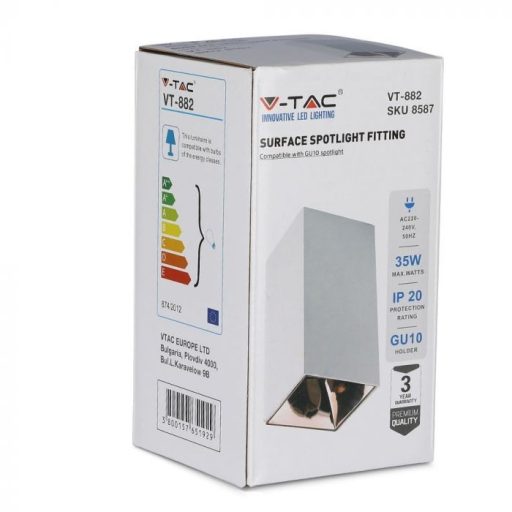 V-TAC Led GU10 Spot Falon kívüli keret téglalap forma - fehér,rózsaarany - 8587