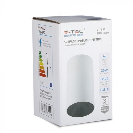 V-TAC Led GU10 Spot Falon kívüli keret kör forma - fehér,fekete - 8589