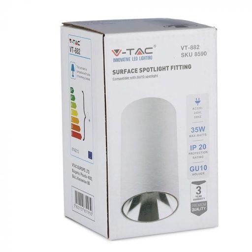 V-TAC Led GU10 Spot Falon kívüli keret kör forma - fehér,króm - 8590