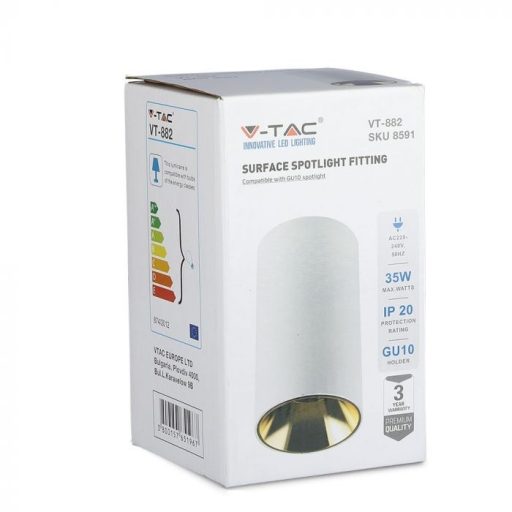 V-TAC Led GU10 Spot Falon kívüli keret kör forma - fehér,arany - 8591
