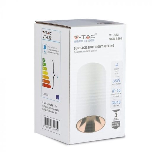 V-TAC Led GU10 Spot Falon kívüli keret kör forma - fehér,rózsaarany - 8592