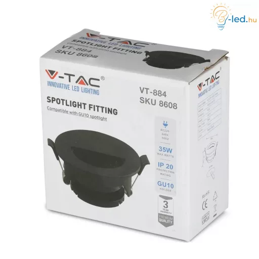 V-TAC Led GU10 Spot Keret beépíthető - fekete - 8608