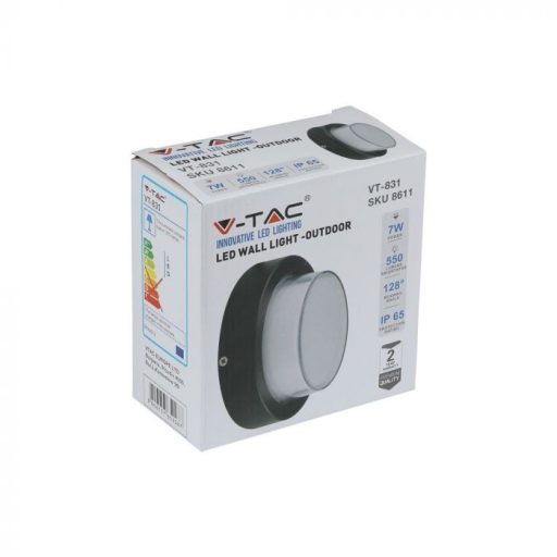 V-TAC LED Fali világítás kerek forma 7W IP65 3000K - fekete - 8611
