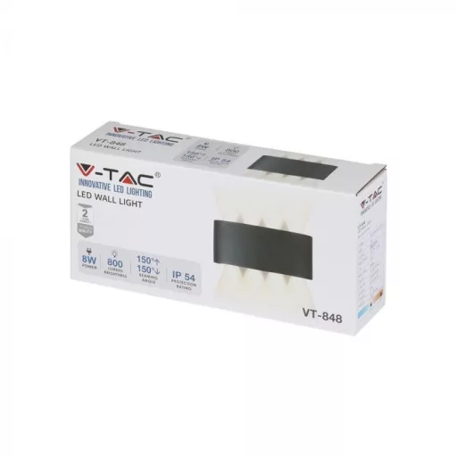 V-TAC 8W LED Fali lámpa IP54 fekete 4000K - 8620