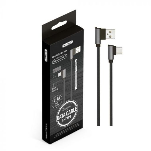 V-TAC 1M C Típusú USB kábel fekete - gyémánt széria - 8638