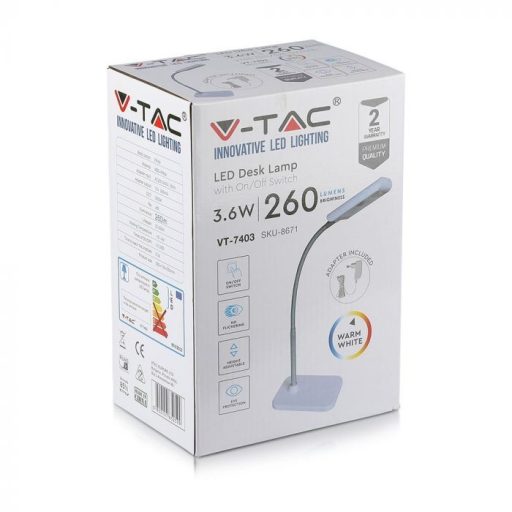 V-TAC LED 3.6W Asztali lámpa, fehér 3000K - 8671
