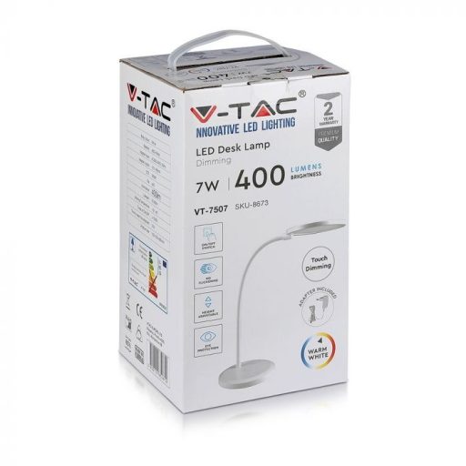 V-TAC LED 7W Asztali lámpa, fehér dimmelhető 3000K - 8673