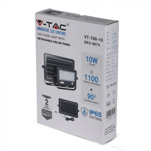 V-TAC 10W LED napelemes (SOLAR) reflektor USB aljzattal 90° 4000K fekete házas  - 8674