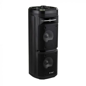   V-TAC 30W Tölthető party hangfal, vezetékes mikrofon, RF távirányítás, bluetooth RGB 2x6,5 inch - 8680