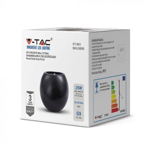 V-TAC Led Beton fali lámpa gömb forma 1xG9 IP20 - sötét szürke - 8690
