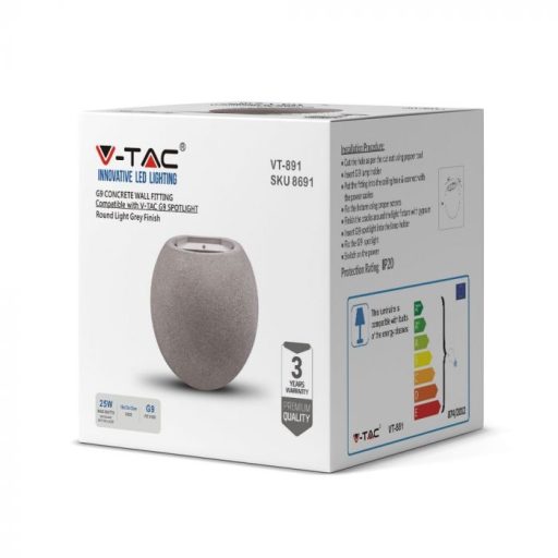 V-TAC Led Beton fali lámpa gömb forma 1xG9 IP20 - világos szürke - 8691