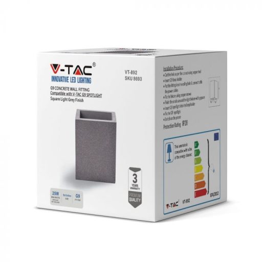 V-TAC Led Beton fali lámpa négyzet forma 1xG9 IP20 - világos szürke - 8693