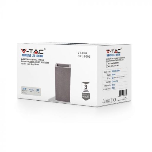 V-TAC Led Beton fali lámpa téglalap forma 1xG9 IP20 - világos szürke - 8695