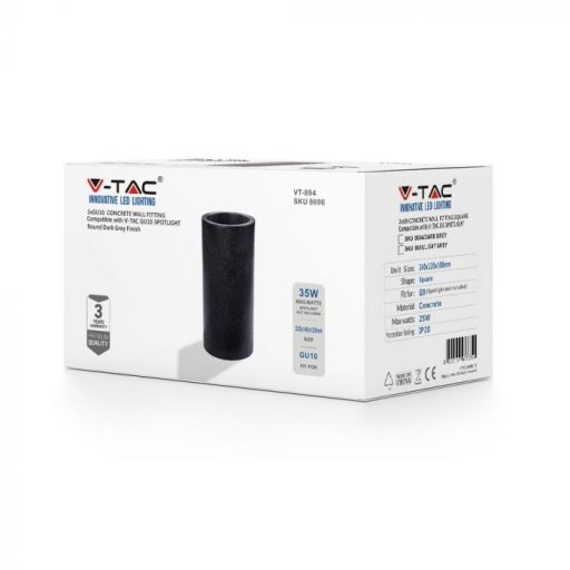 V-TAC Led Beton fali lámpa kör forma 1xGU10 IP20 - sötét szürke - 8696