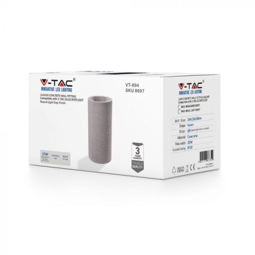 V-TAC Led Beton fali lámpa kör forma 1xGU10 IP20 - világos szürke - 8697
