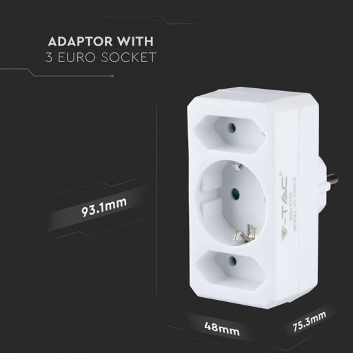 V-TAC Hálózati elosztó (2 euro, 1 földelt) 10/16A 250V fehér - 8784