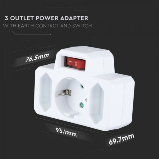 V-TAC Hálózati elosztó kapcsolóval (2 euro, 1 földelt) 16A 250V - 8788