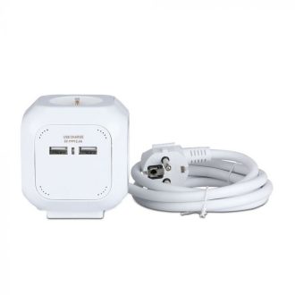 V-TAC 4-es hálózati elosztó 2db USB csatlakozóval - 8800
