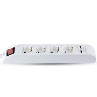   V-TAC Hosszabbító kapcsolóval 4 csatlakozós + 2 USB port, 1.4 m fehér - 8808