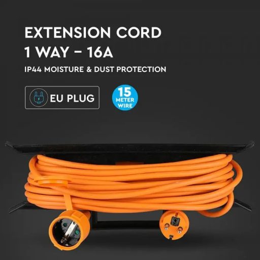 V-TAC Hosszabbító 1.5mm x 15m 16A IP44 narancssárga+ fekete - 8816