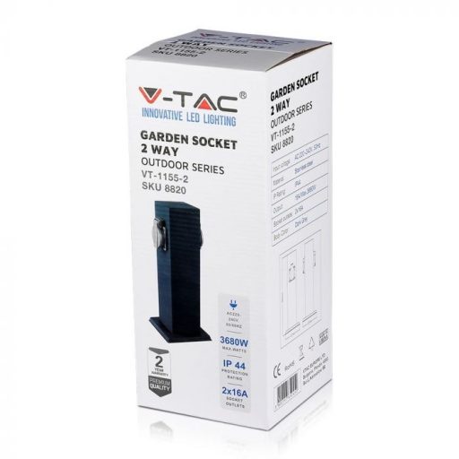 V-TAC Acél kerti elosztó IP44, sötét szürke - 8820