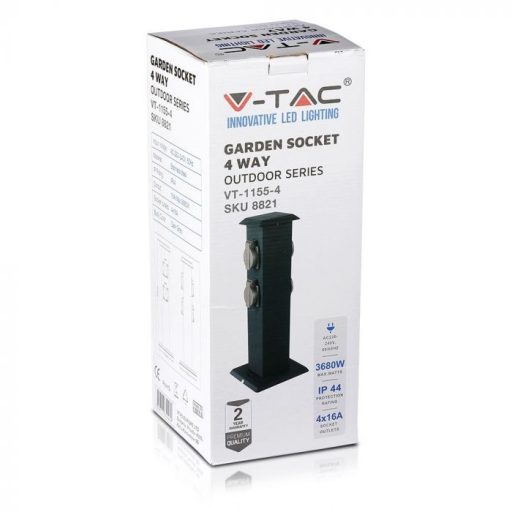 V-TAC 2-es acél kerti elosztó IP44, sötét szürke - 8821