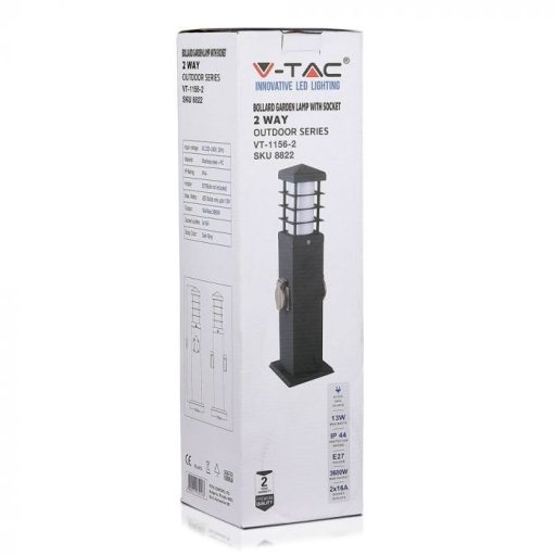 V-TAC 2-es acél kerti elosztó E27 foglalattal IP44, sötét szürke - 8822